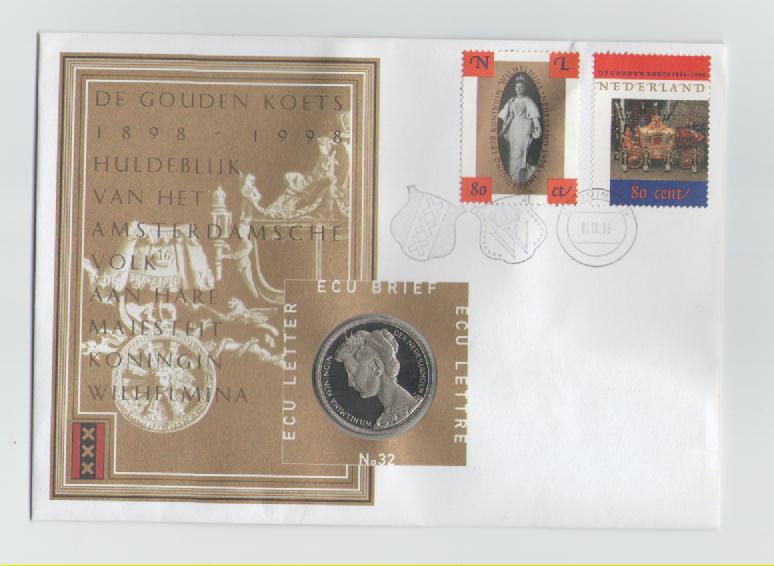  Numisbrief Niederlande ECU No.32 aus 1998(Goldene Kutsche)   