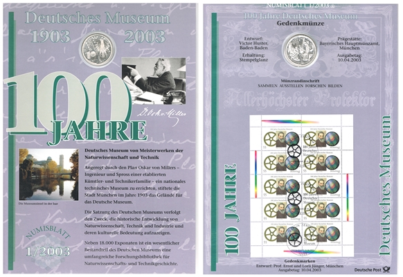  Deutschland  10 Euro (Numisblatt) 2003 FM-Frankfurt  Feingewicht: 16,65g  Silber stempelglanz   