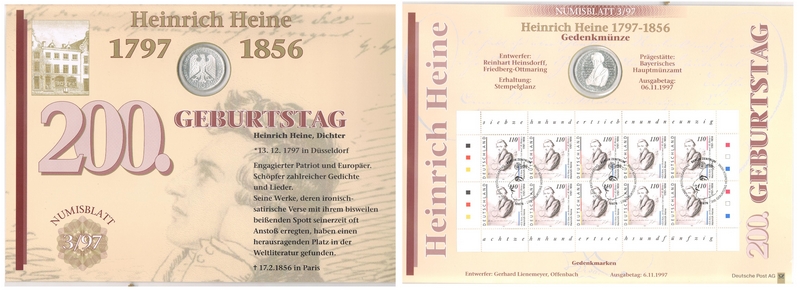  Deutschland  10 Mark (Numisblatt) 1997  FM-Frankfurt  Feingewicht: 9,69g  Silber stempelglanz   