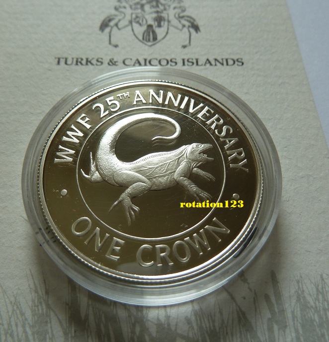  TURKS & CAICOS ISLANDS 1 CROWN 1988 Silber PP <i>25TH ANNIVERSARY WWF</i> **Max. 25.000 Exemplare**   