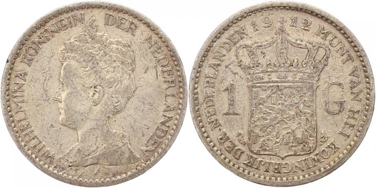  8677 Niederlande Gulden 1912 sehr schön Silber   
