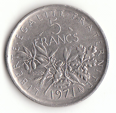  5 Franc Frankreich 1971  Riffelrand (F916)   