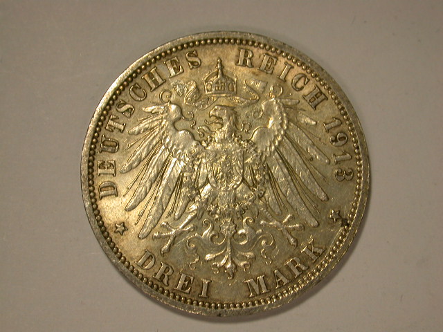 13102 KR Silber  Preussen  3 Mark 1913 in vz-st/f.st  II   