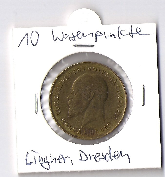  Lingner-Werke, Dresden: 10 Warenpunkte, Wertmarke, Menzel 5669, Messing, ca. 27 mm   