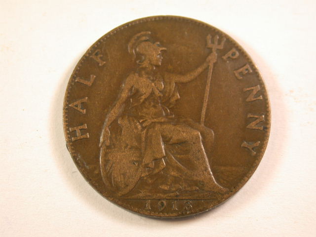  13006 Großbritanien Georg  half Penny 1913  in ss+   
