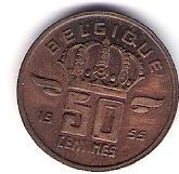  Belgien 50 Centimes 1955 Bro  Schön Nr.104fr   