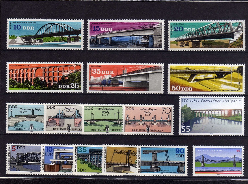  DDR/BRD Sammlung Brücken postfr. **Ausgabe Dt. Post auf Steckkarte (17 Werte)   