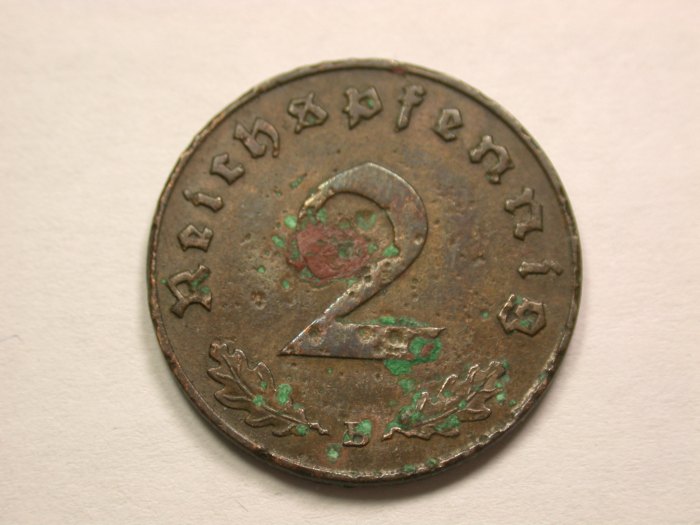  13408  3.Reich  2 Pfennig  1939 B  Belegstück  Orginalbilder   