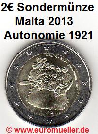 Malta 2 Euro Sondermünze 2013...Autonomie 1921...unc.   