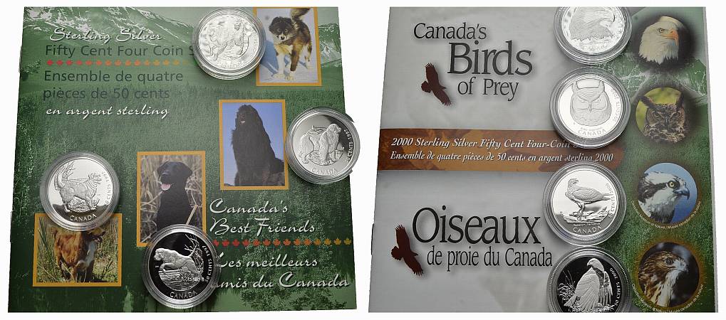 PEUS Kanada Insg. 137,64 g Feinsilber. Discovering Nature + Originalboxen 50 Cents Set-Lot (16 Münzen) SILBER 1996 - 2000 Proof