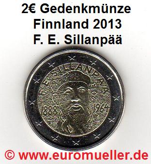 Finnland 2 Euro Sondermünze 2013...Sillanpää...unc.   