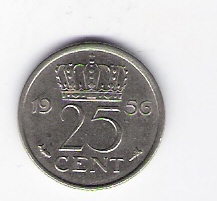 Niederlande  25 Cent N 1956 siehe Bild