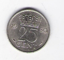 Niederlande  25 Cent N 1950 siehe Bild