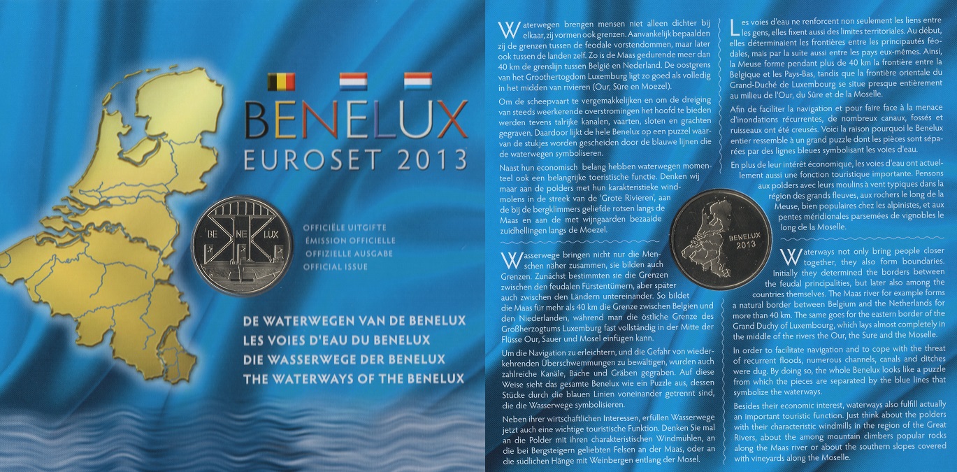  BeNeLux Medaille 2013 in OVP <i>Wasserwege der Benelux</i> aus BeNeLux Set **Max. 7.500 Ex.**   
