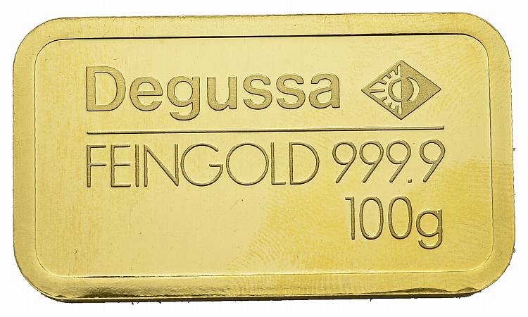 PEUS BRD 100 g Feingold. Degussa Barren GOLD 100 g o.J. Vorzüglich