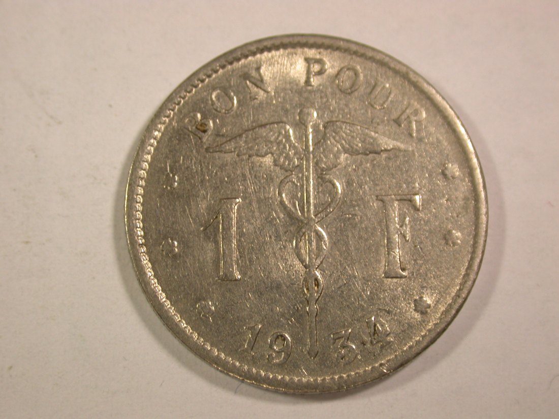  14112 Belgien 1 Franc 1934 in ss-vz/f.vz R  Orginalbilder   