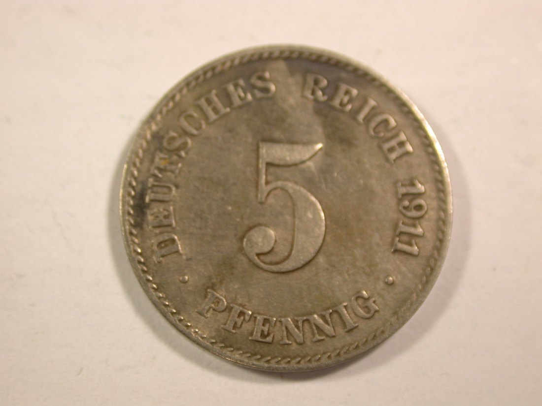  14301 KR 5 Pfennig 1911 J in sehr schön/Vorzüglich Orginalbilder   