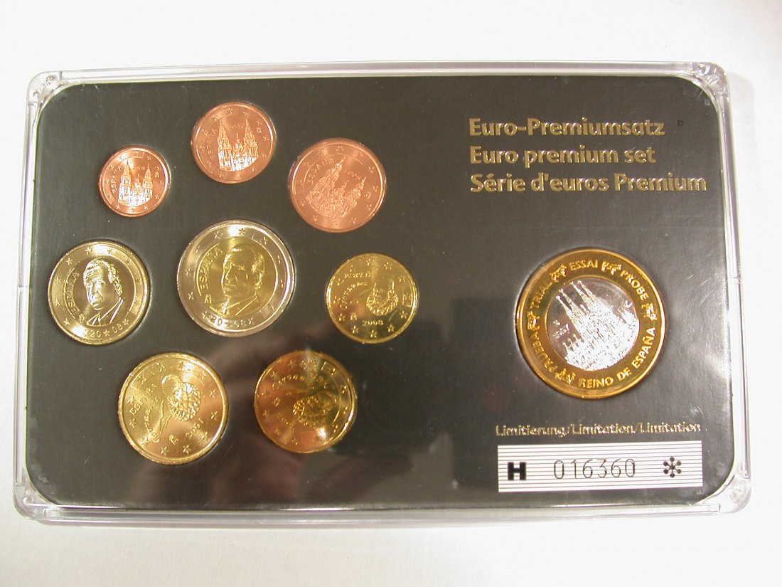  14203 Spanien Euro Premium Satz Stempelglanz mit Euro Probe Acryl-Etui limitierte Auflage   