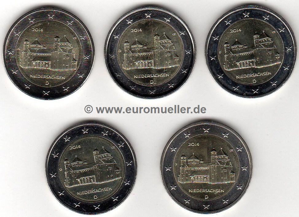 Deutschland 5x 2 Euro Gedenkmünze 2014...Niedersachsen...A/D/F/G/J   