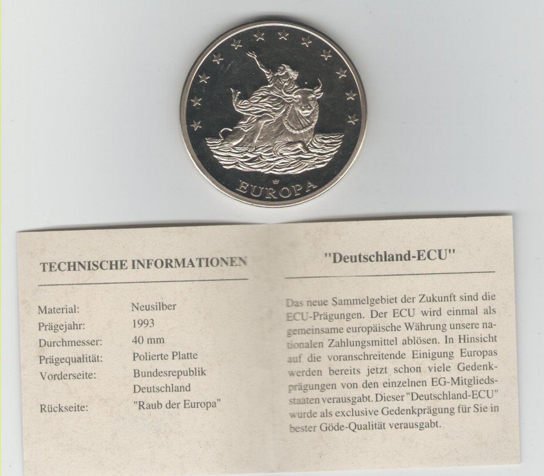  Medaille Deutschland ECU 1993 (k286)   