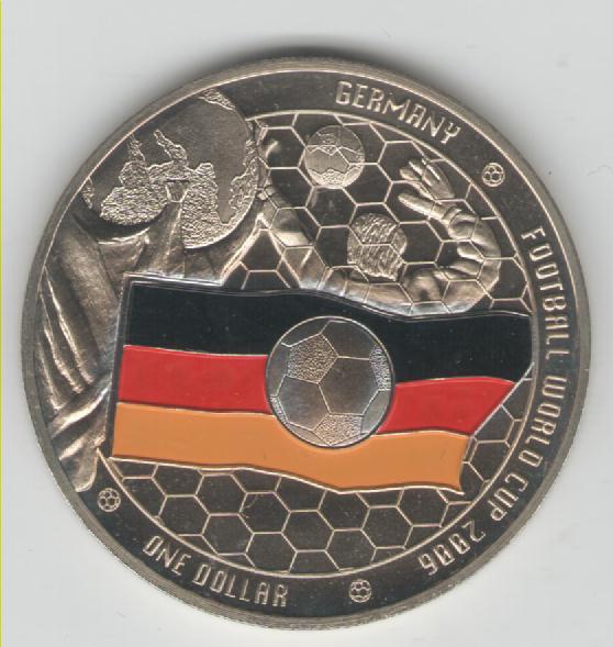  1 Dollar Cook Inseln 2001 auf die Fussball WM in Deutschland 2006(Farbmünze)(k305)   