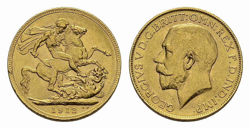 PEUS 2634 Großbritannien 7,32 g Feingold. Georg V. (1910 - 1936) Sovereign GOLD 1912 Fast vorzüglich, Randfehler