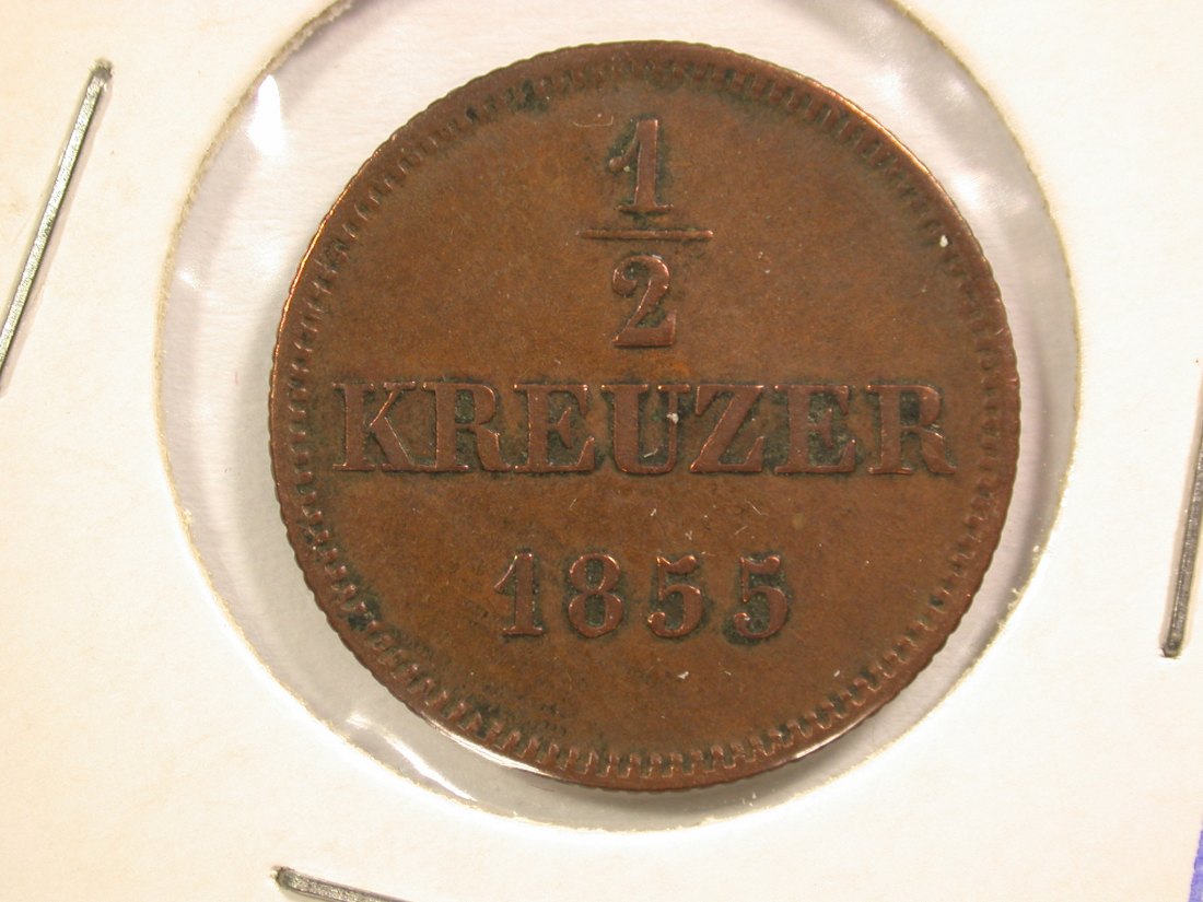  14309 Bayern 1/2 Kreuzer 1855 in ss AKS158 R Orginalbilder   