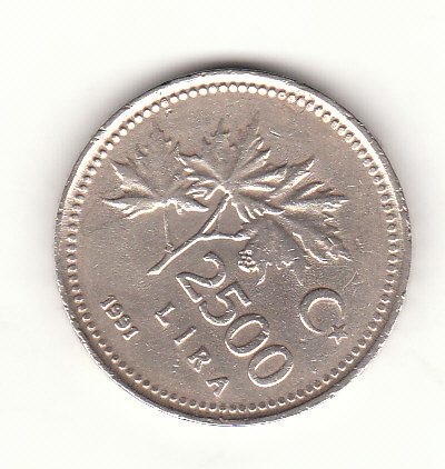  2500 Lira Türkei 1991 (H588)   