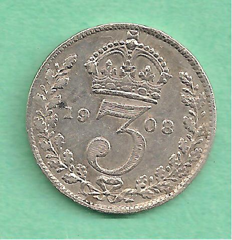  Großbritannien - 3 Pence 1908 silber   