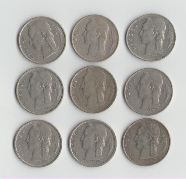  Lot Belgien 1 Franc Münzen (g1324)   