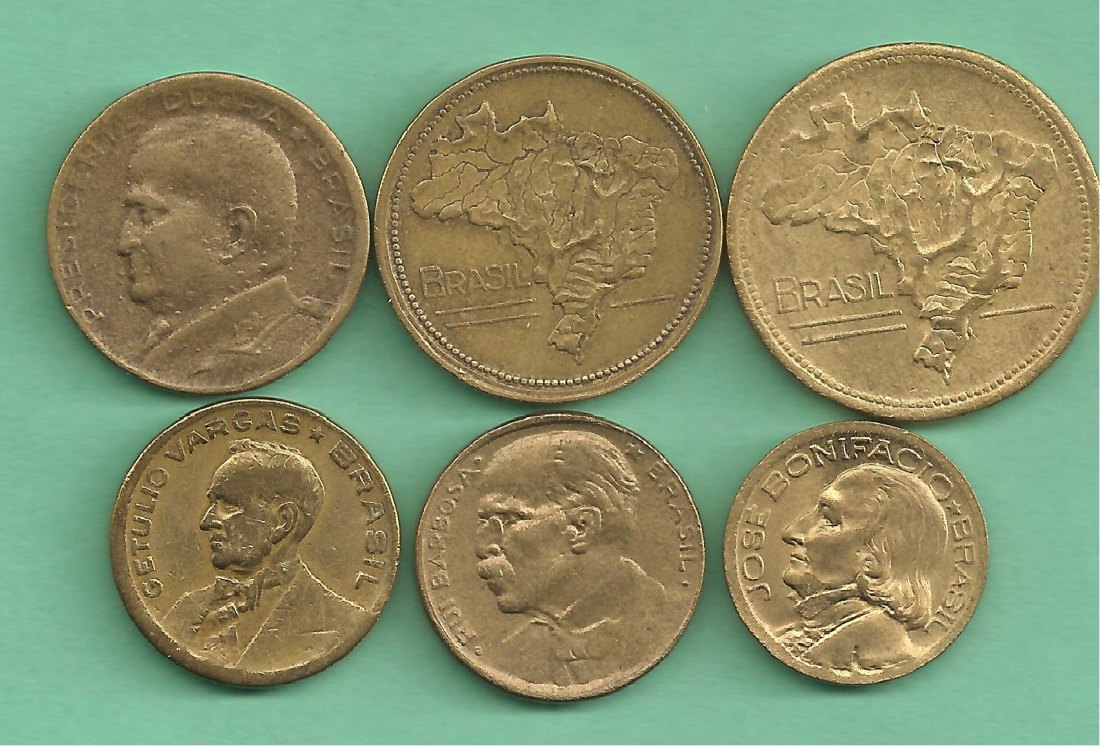  Brazil - sechs Münzen 10,20,50 Centavos - 1,2 Cruzeiros Jahren 1945-1956   