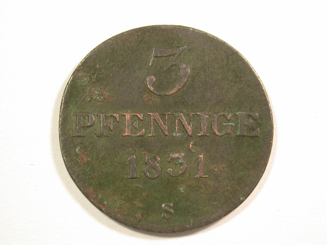  15102 Sachsen 3 Pfennig 1831 S in vz/vz-st alte Patina  Orginalbilder   