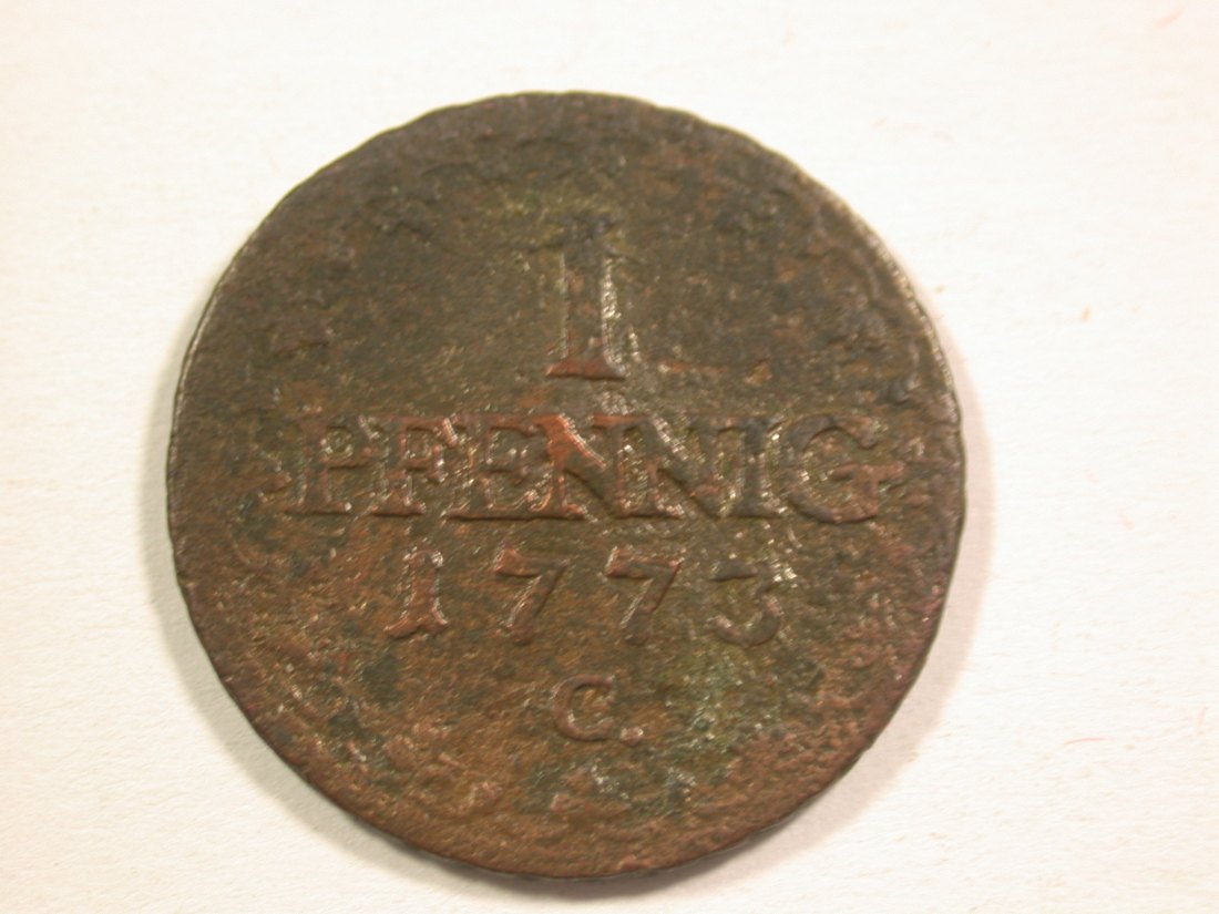  15106 Sachsen 1 Pfennig 1773 C R in schön, l.gewellt  Orginalbilder   