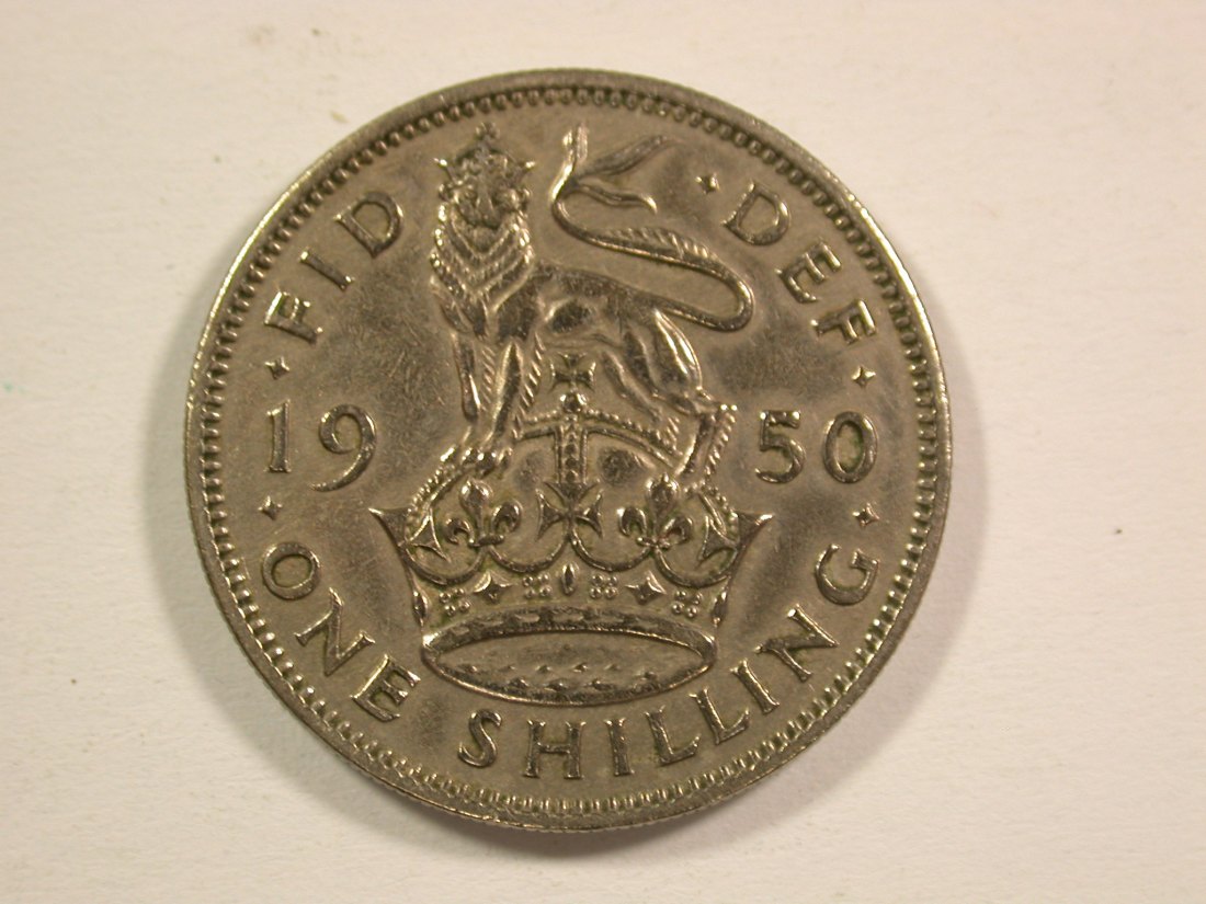  15002 Grossbritannien  1 Shilling 1950 in ss, geputzt Orginalbilder   