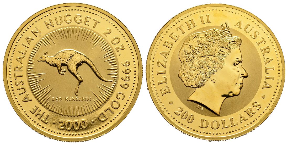 PEUS 4928 Australien 62,2 g Feingold. Rotes Känguru 200 Dollars GOLD 2 Unzen 2000 Fast Stempelglanz (Originalkapsel)