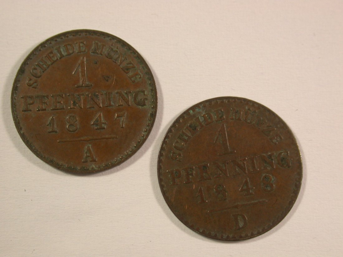  15007 Preussen 2 x 1 Pfennig 1847 A und 1848 D Orginalbilder   