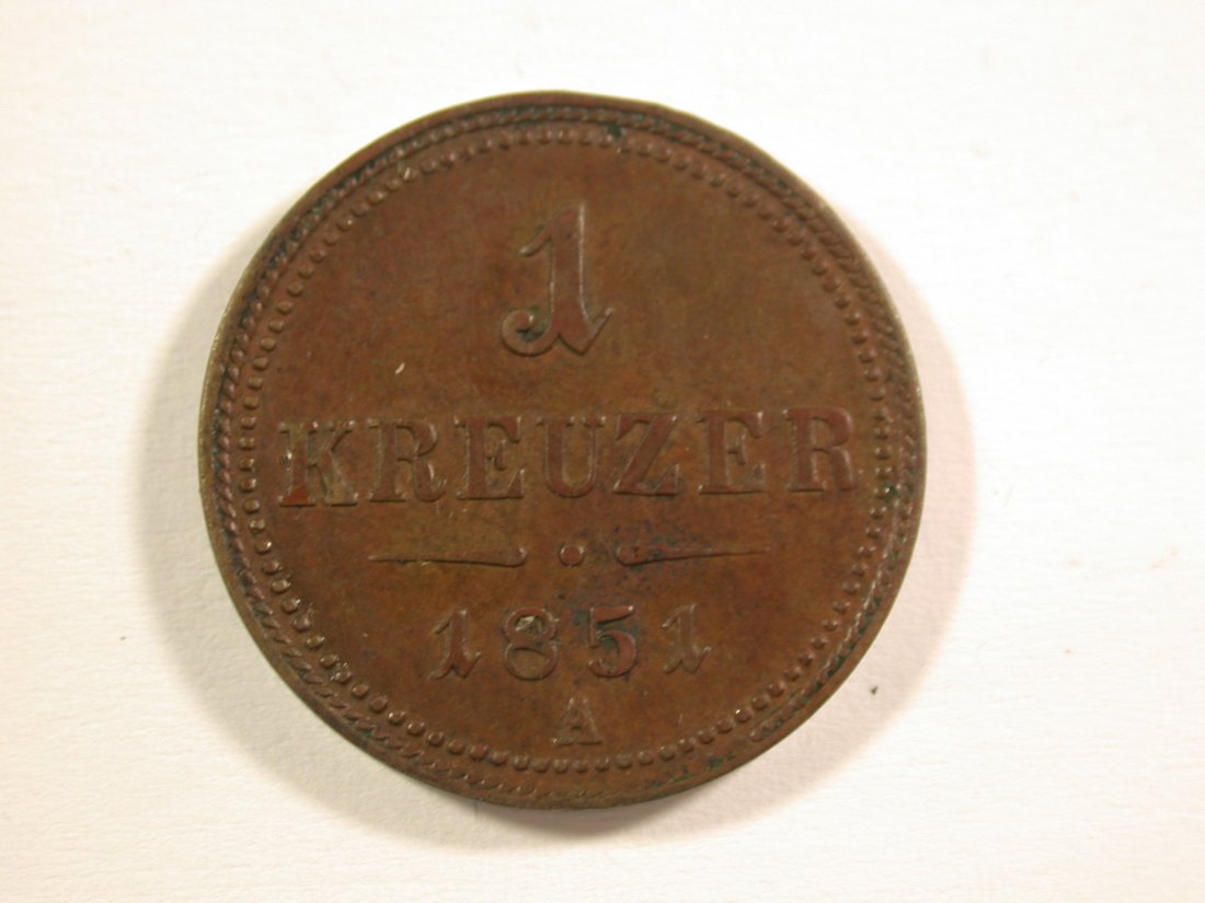  15007 Österreich  1 Kreuzer 1851 A in vz/vz+ Orginalbilder   