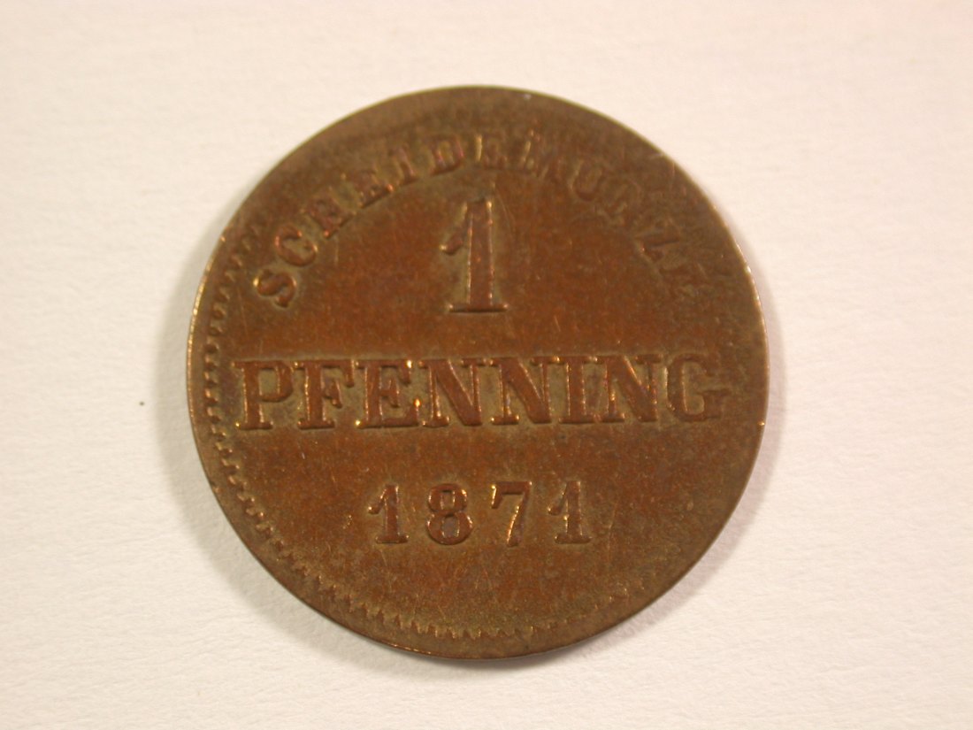  15008 Bayern 1 Pfennig 1871 in ss, gereinigt  Orginalbilder   