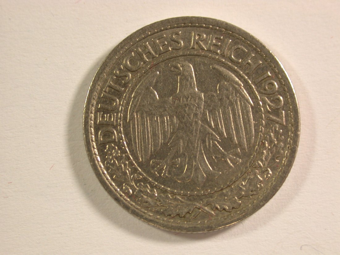  15009 Weimar  50 Reichspfennig Nickel  1927 G in ss+ Orginalbilder   