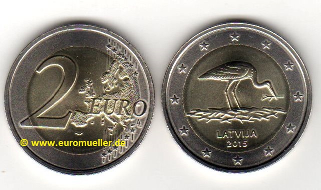 Lettland 2 Euro Gedenkmünze 2015...Schwarzstorch   