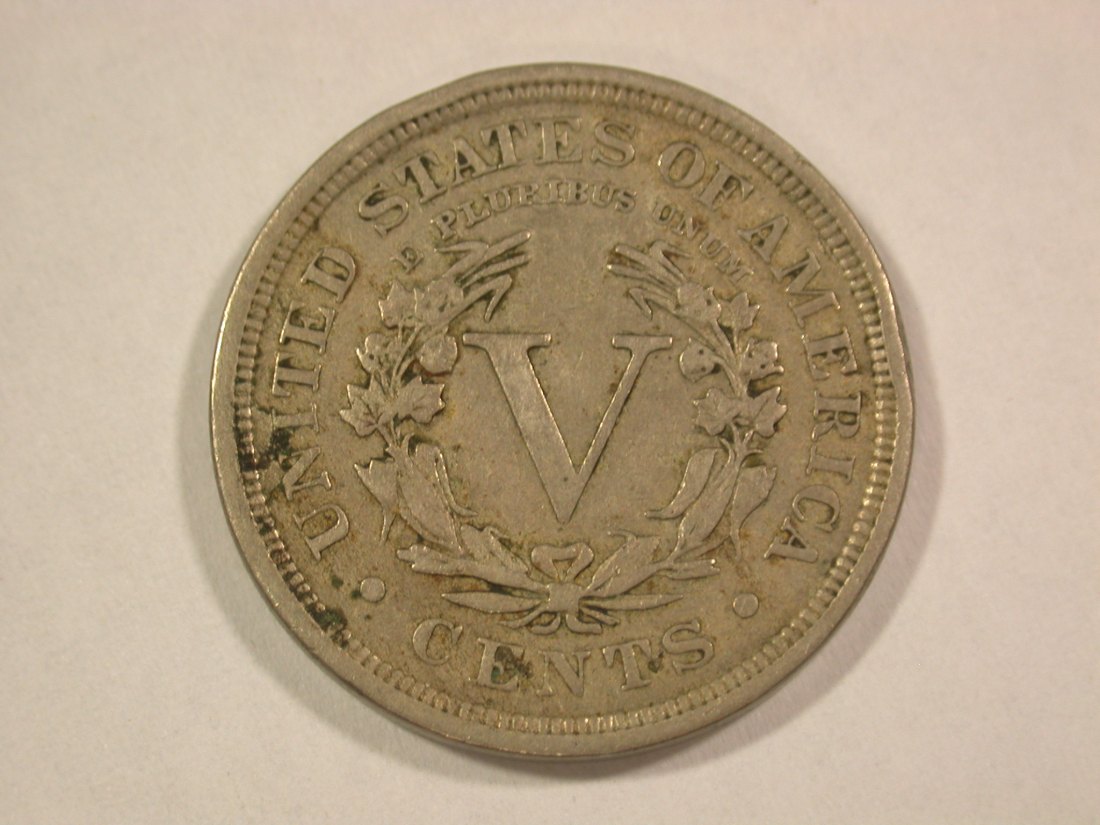  A001 USA  V-Nickel  5 Cent 1909 in ss (VF) Orginalbilder   