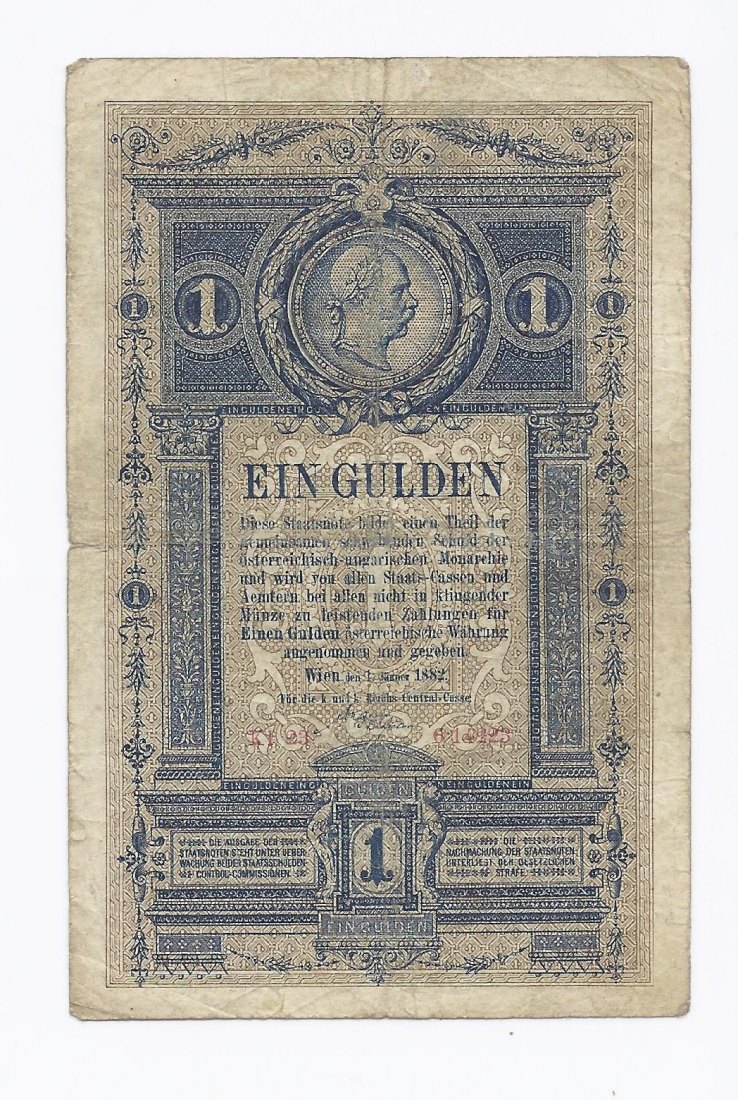  ÖSTERREICH/UNGARN: Banknote 1 GULDEN/1 FORINT vom 1.1.1882. SELTEN !!!   