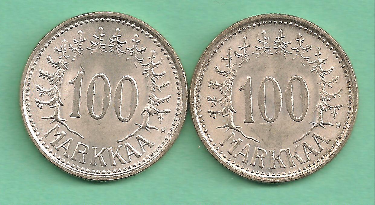  Finlandia - zwei Münzen 100 Markkaa Jahre 1956-1957   