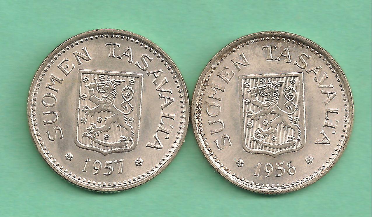  Finlandia - zwei Münzen 100 Markkaa Jahre 1956-1957   