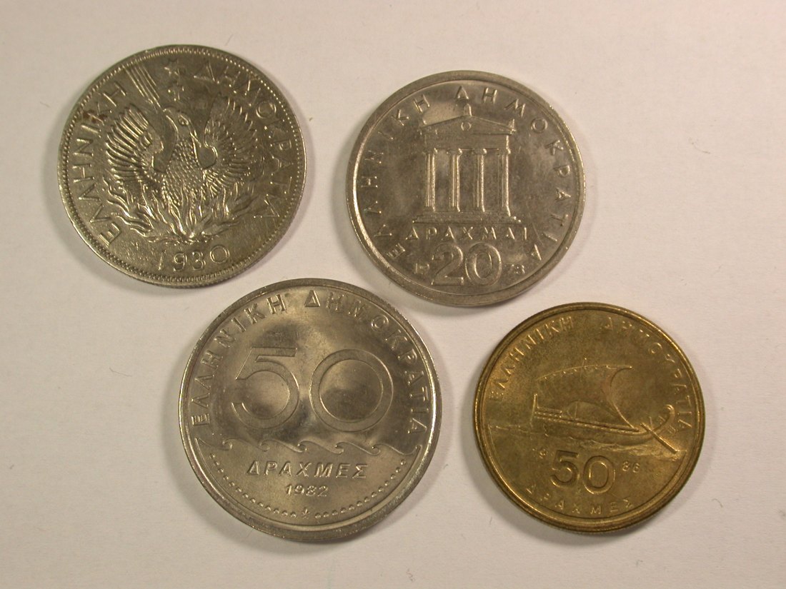  Lots -16- Griechenland 4 Münzen 1930 - 1986 in besser Orginalbilder   