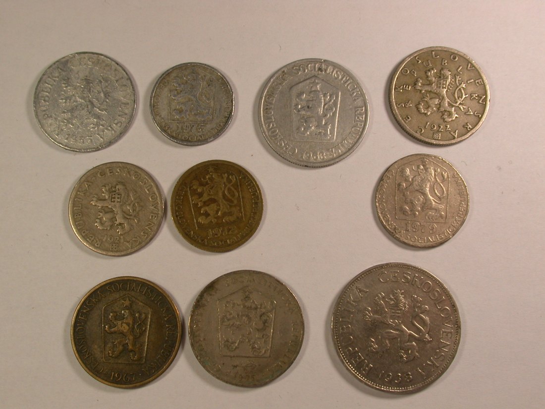 Lots -22-  CSSR 10 Münzen alle verschieden 1921-1979 Orginalbilder   