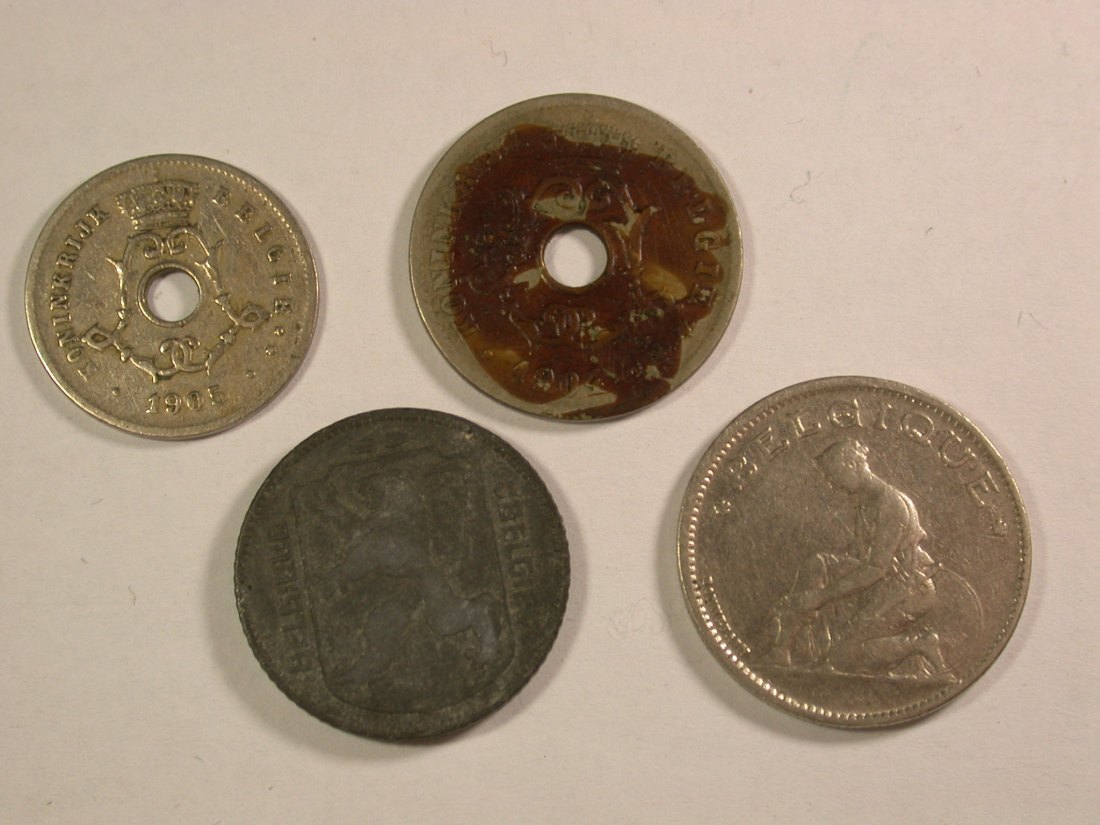  Lots -24-  Belgien 4 Münzen 1904-1943 Orginalbilder   