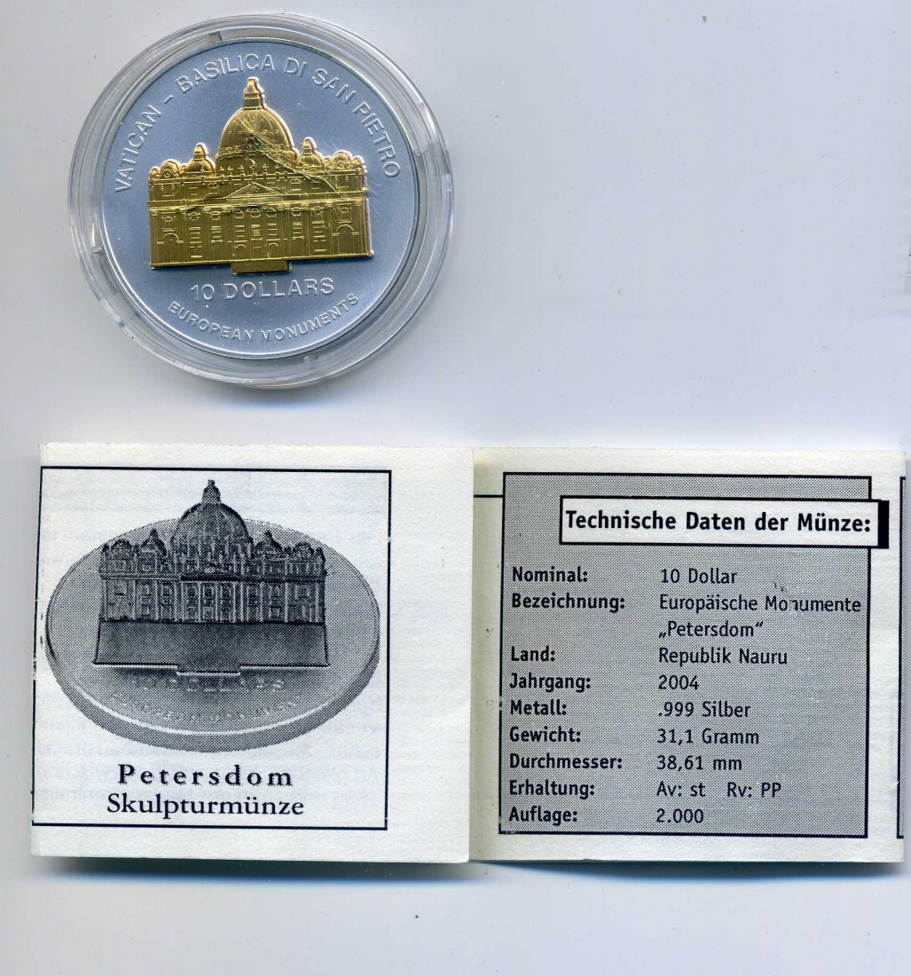  Nauru 10 Dollar 2003 Petersdom in Rom Originalkapsel mit Zertifikat RAR   