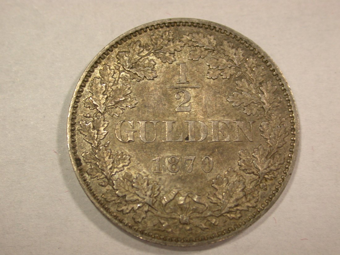  A204 Württemberg 1/2 Gulden 1870 in f.st EA !!  Orginalbilder   