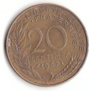 Frankreich (C034)b. 20 Centimes 1967 siehe scan